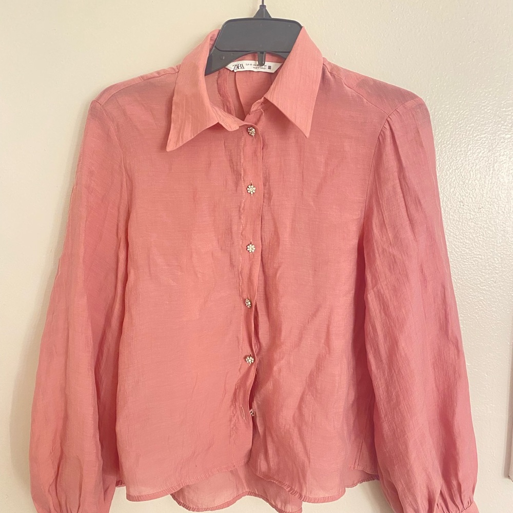 Zara: Pink long sleeve jeweled top
